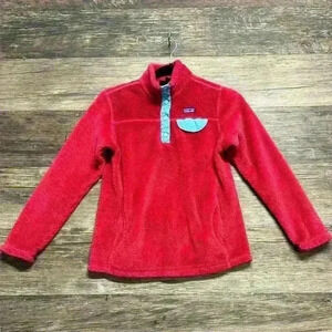 Patagonia Pink/Red Girls Fleece Pullover Snap-T Size Large 12